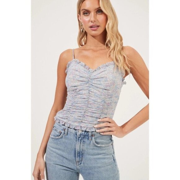 New ASTR the Label | Ruched Cami in Blue Ditsy Floral - Picture 4 of 13